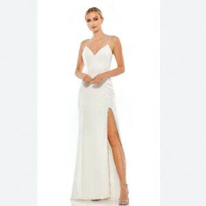 NWT IEENA FOR MAC DUGGAL WHITE RHINESTONE LONG EVENING FORMAL DRESS - 14